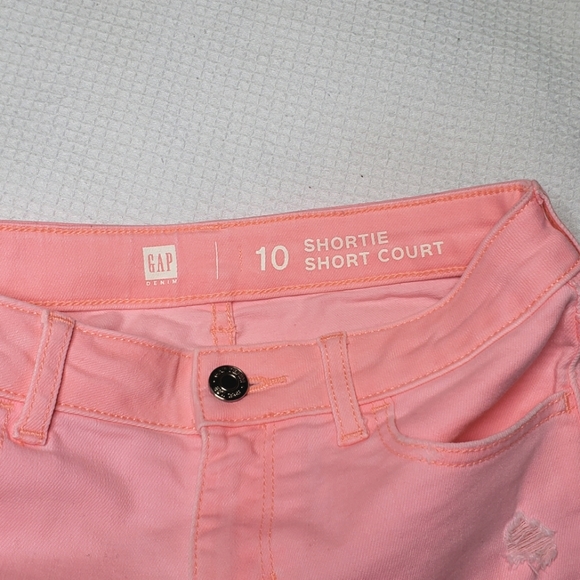 Gap Girls 10 Flamingo Pink Stretch Denim Distressed Cutoff Jean Shorts - Picture 3 of 3